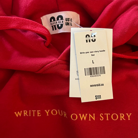 Never Old "Write Your Own Story" Hoodie Sweatshirt Red, NWT-Large - Picture 3 of 7